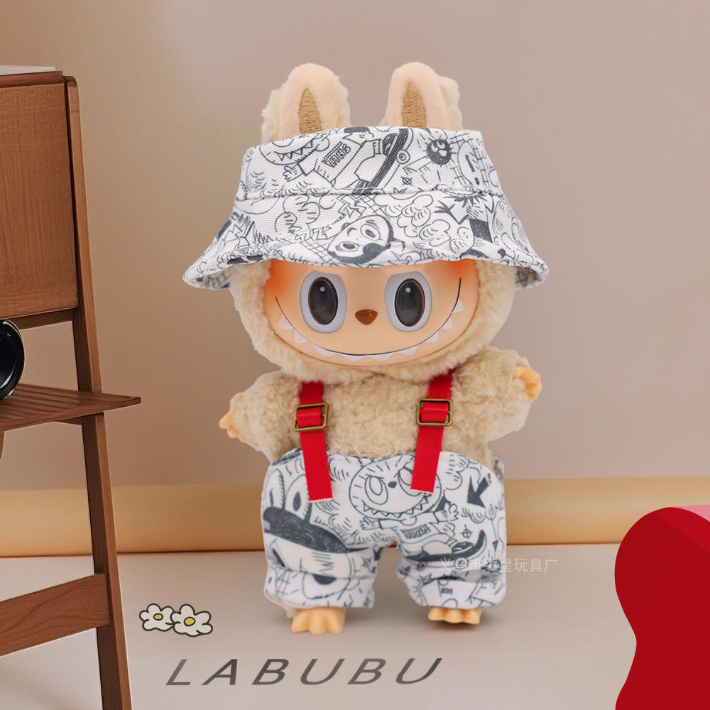 现货拉布娃衣搪胶娃娃labub涂鸦卫衣渔夫背带裤牛仔裤衣服套装详情11