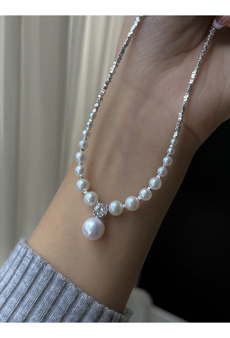 新中式碎银子王妃施家强光珍珠S925纯银渐变项链设计高级感锁骨链详情31