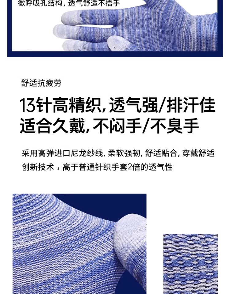 薄款PU涂指涂掌防滑耐磨尼龙涂胶轻薄透气男女打包防静电劳保手套详情8