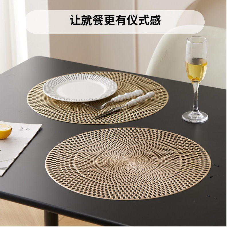 Nordic light luxury round hollowed-out placemats and table MATS, simple waterproof, anti-slip and heat-insulating MATS, Western placemats, injection-molded coasters for home use pic 1