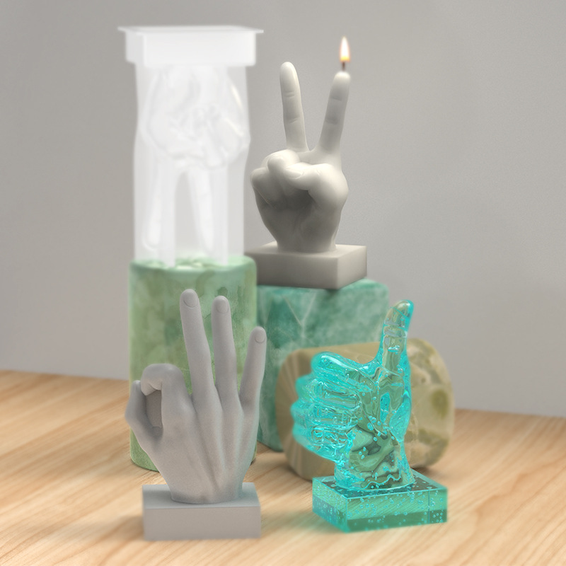 diy crystal resin mold of poppy, OK thumb scissors hand gesture, candle silicone mold pic 7
