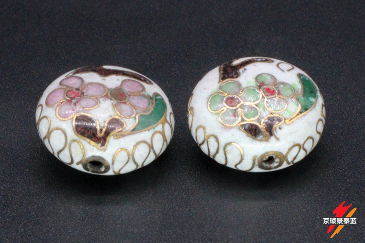 Cloisonne vintage DIY prayer bead chain jewelry accessories, traditional copper base cloisonne enamel partition beads 16mm flat beads pic 3