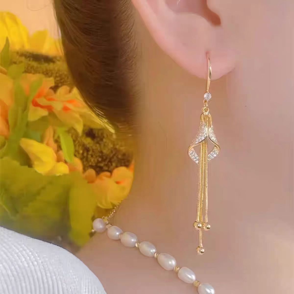 气质韩版时尚几何菱形长款流苏耳环女百搭满钻耳坠轻奢显脸瘦耳饰详情5