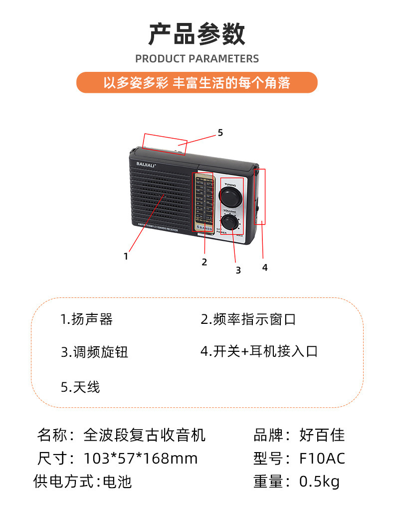 复古AM/FM多功能便携老年人收音机import迷你跨境批发收音录音机详情7