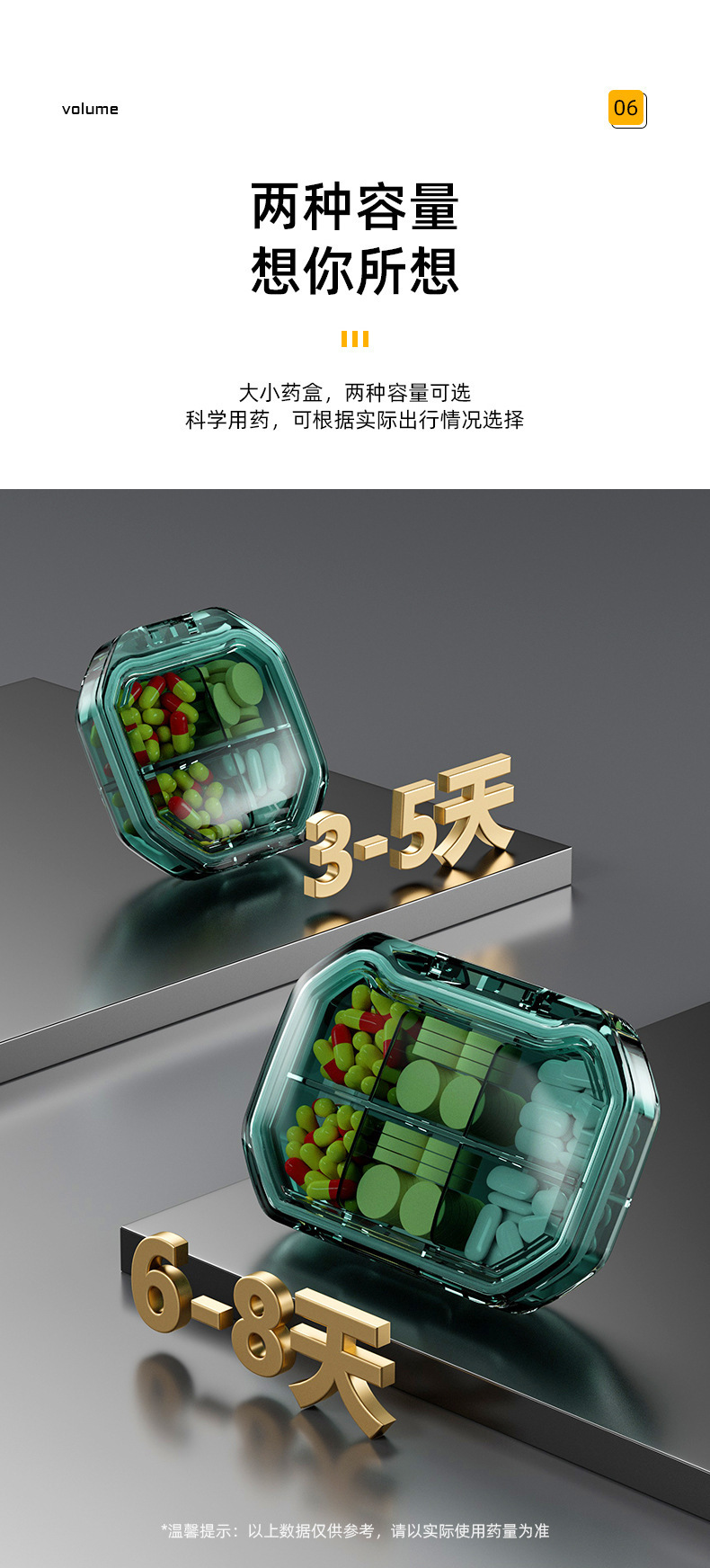 A new Nordic-style portable mini compartment-sealed large-capacity one-week morning and evening pill and capsule dispensing box pic 9