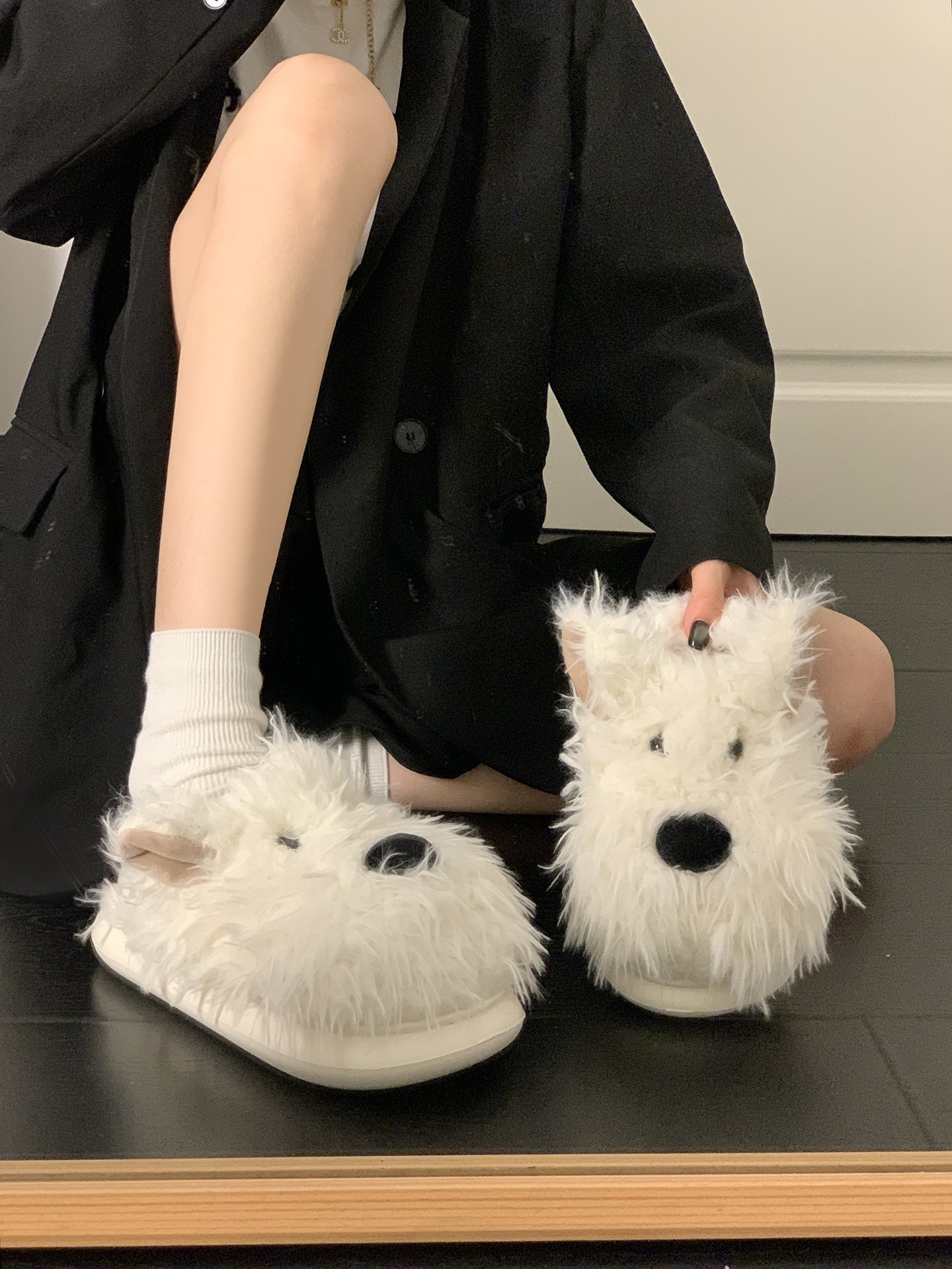 百搭潦草小狗毛毛拖鞋女外穿2025秋冬新款厚底增高保暖包头棉拖鞋详情14