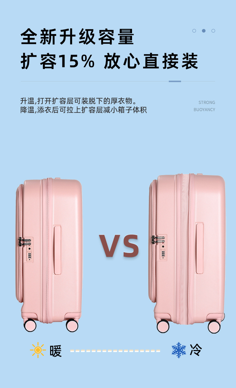 批发前开口行李箱 PC材质大容量商务旅行箱 静音万向轮登机拉杆箱详情5