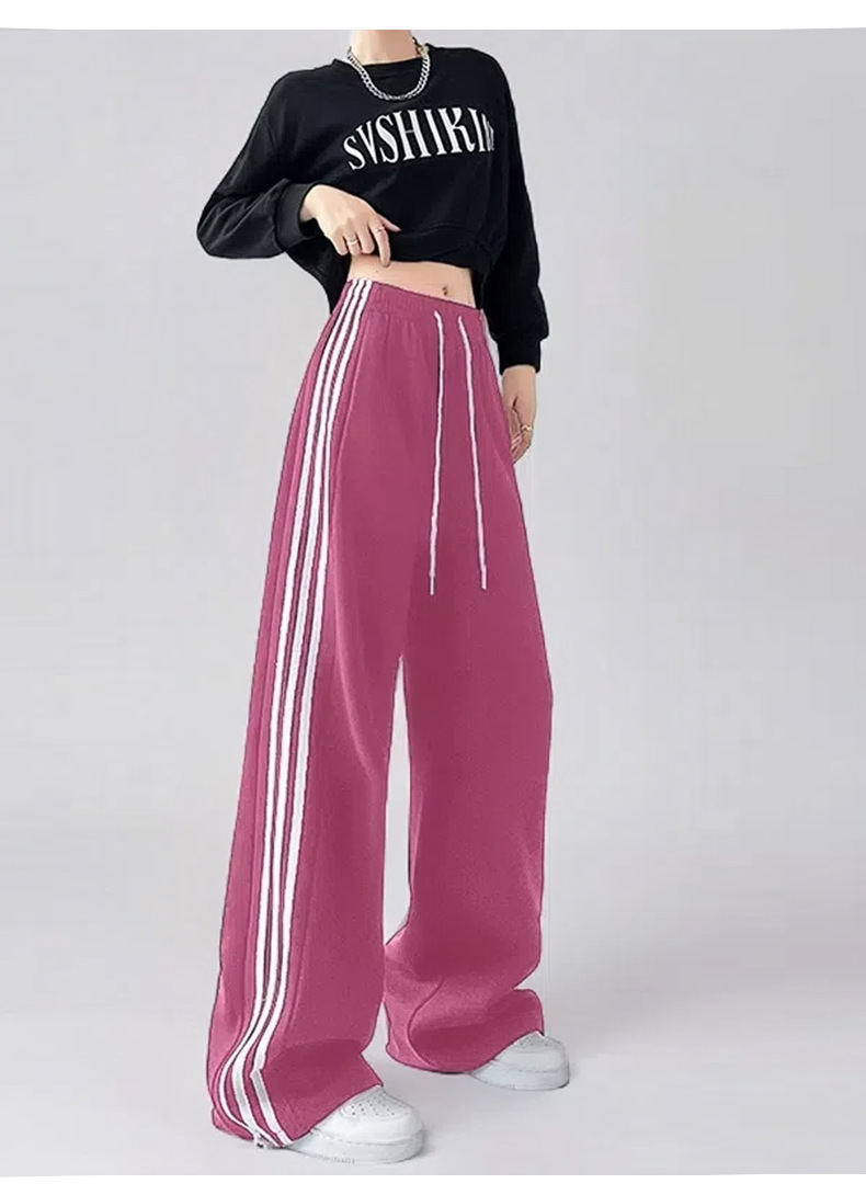 IVERY cross-border high-waisted striped two-wear sport pants for women can be used to widen legs or tighten the feet. Versatile straight-leg casual pants with a good drape pic 10