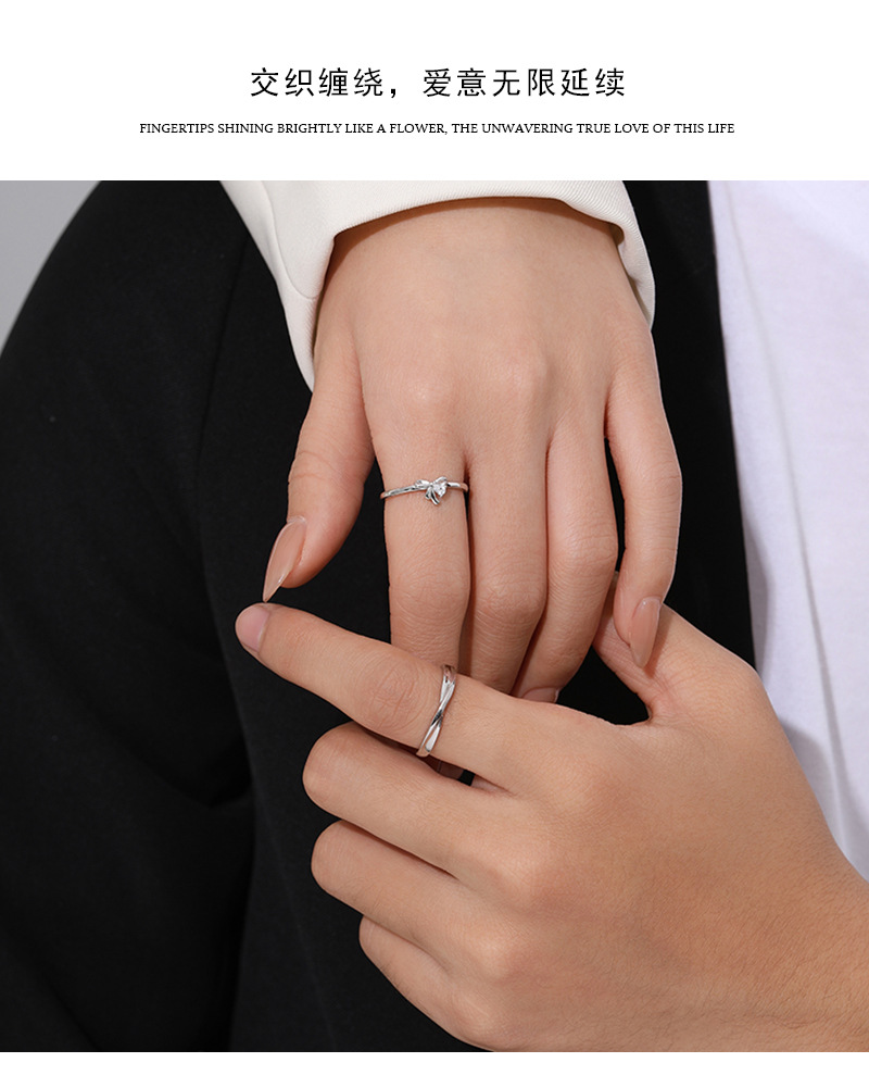 纯银999蝴蝶结情侣戒指男女一对轻奢韩版ins小众设计感百搭得物款详情5