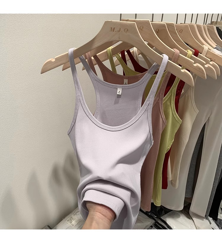 一件代发甜辣U领红色吊带女春夏修身螺纹内搭上衣美式细肩带背心详情22