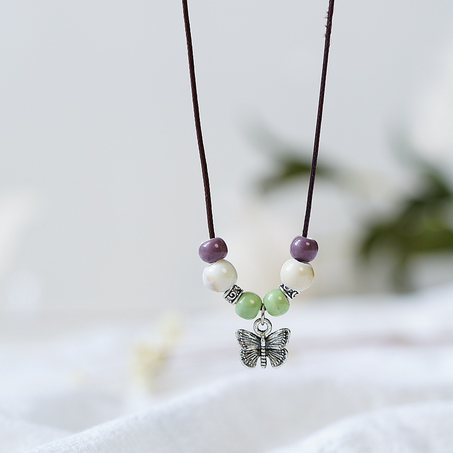 平安是福国潮复古景德镇陶瓷项链女长命锁锁骨链文艺吊坠锁骨链详情7