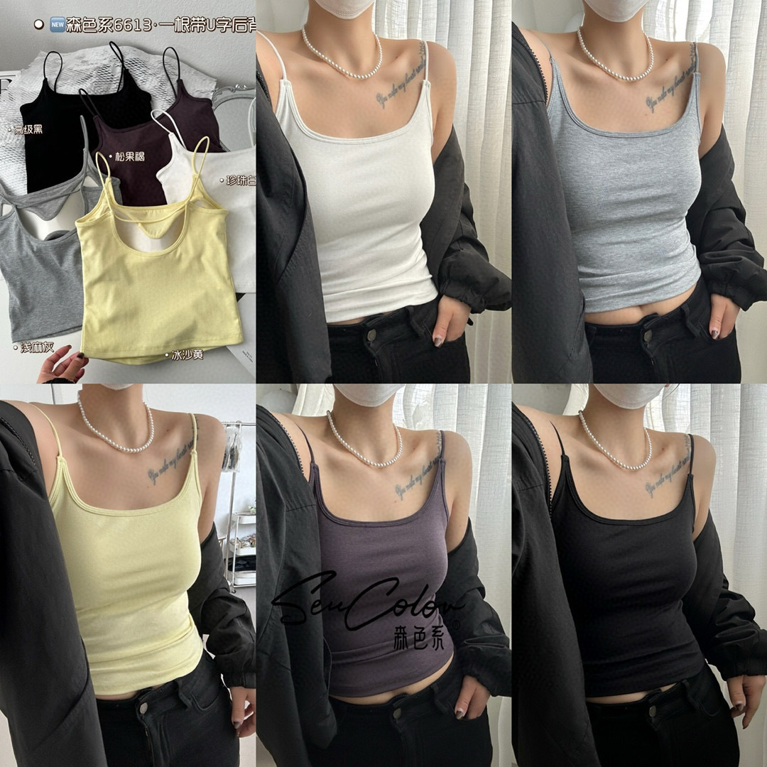 6613一体胸垫辣妹背心女显瘦春夏吊带内搭收副乳外穿打底大U美背详情3