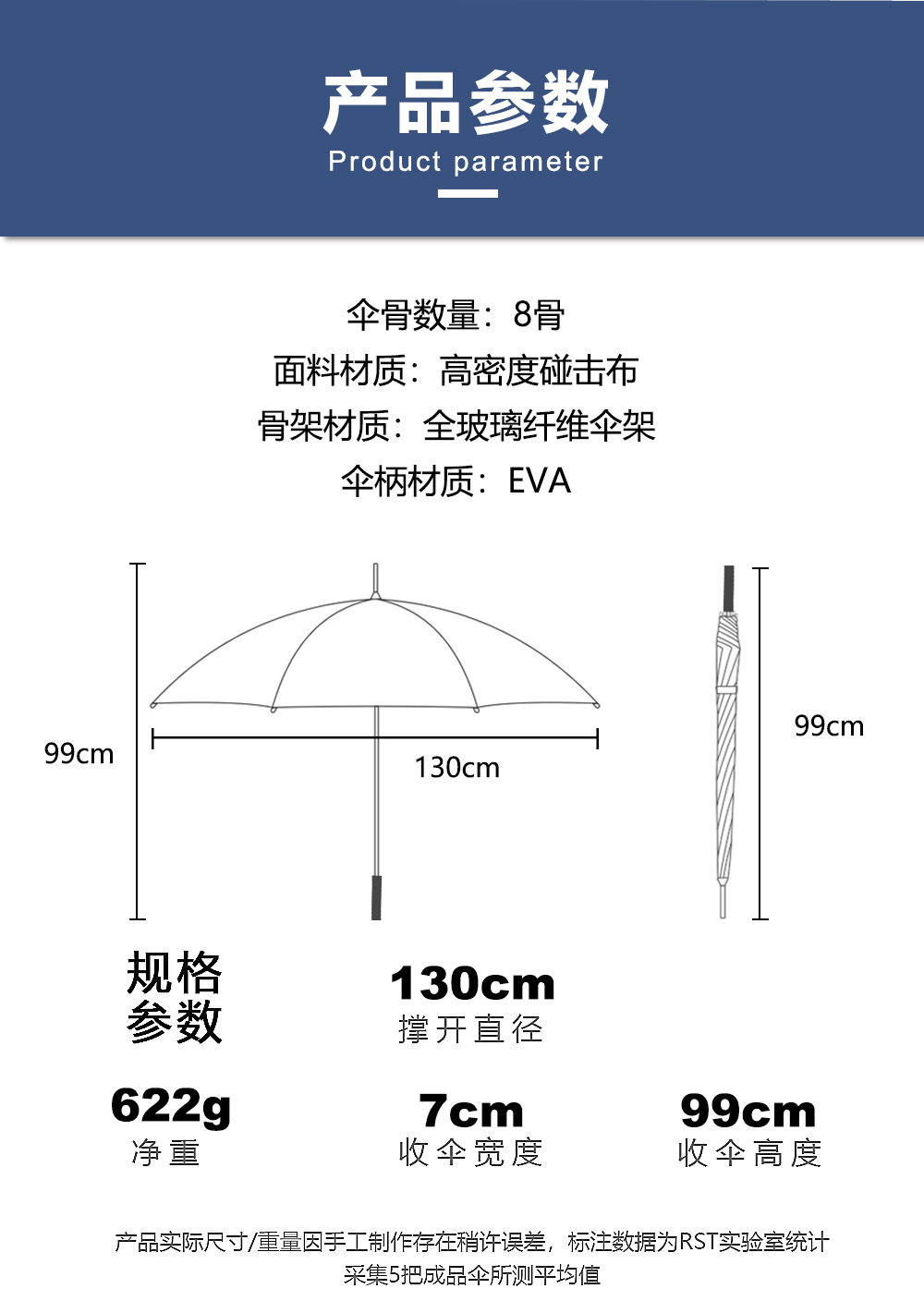 75cm30吋高尔夫伞直柄黑素色雨伞可印刷logo广告伞现货批发详情14