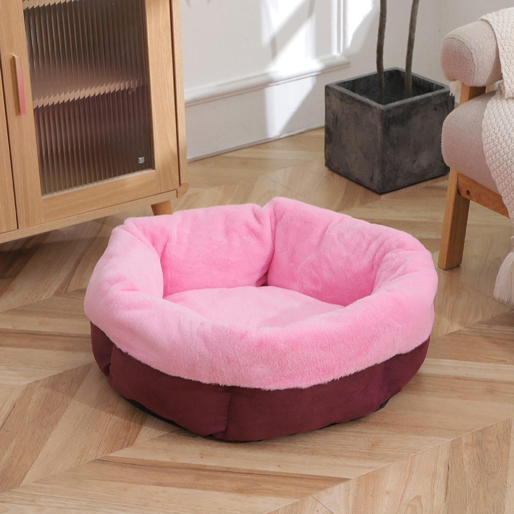 Winter fleece thickened pet sleeping beds, thickened rabbit fur turned out, pet round beds, thickened anti-slip bottom dog beds wholesale pic 17