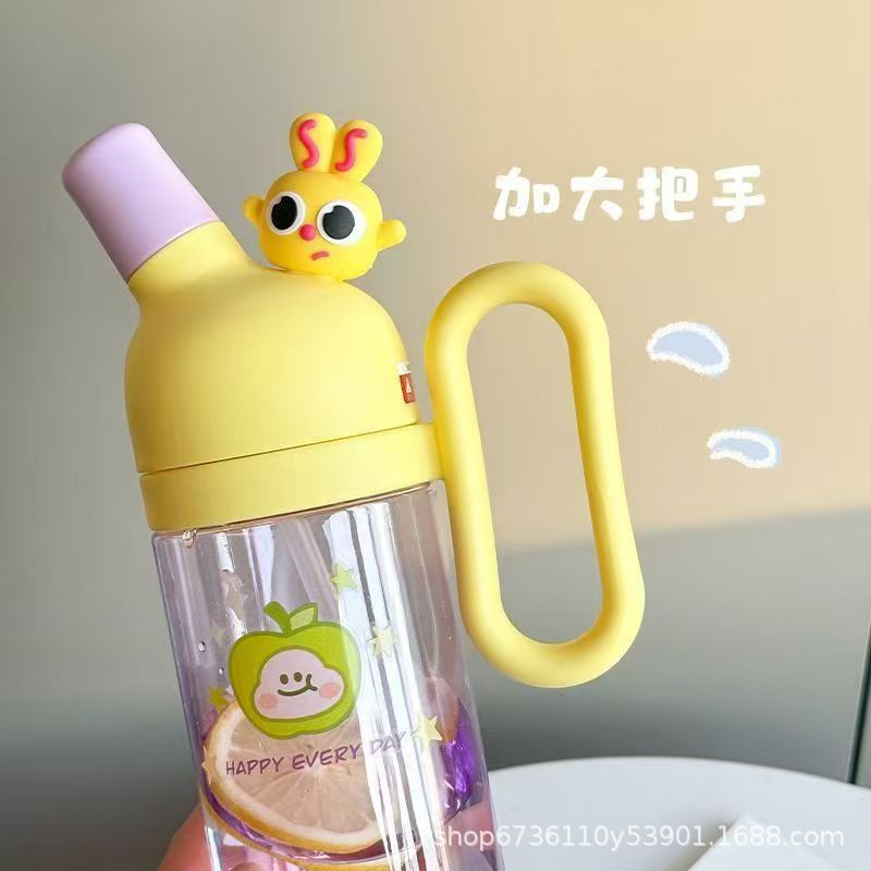 网红吸管塑料杯女生高颜值学生便携把手儿童吸管上学专用便携杯子详情8