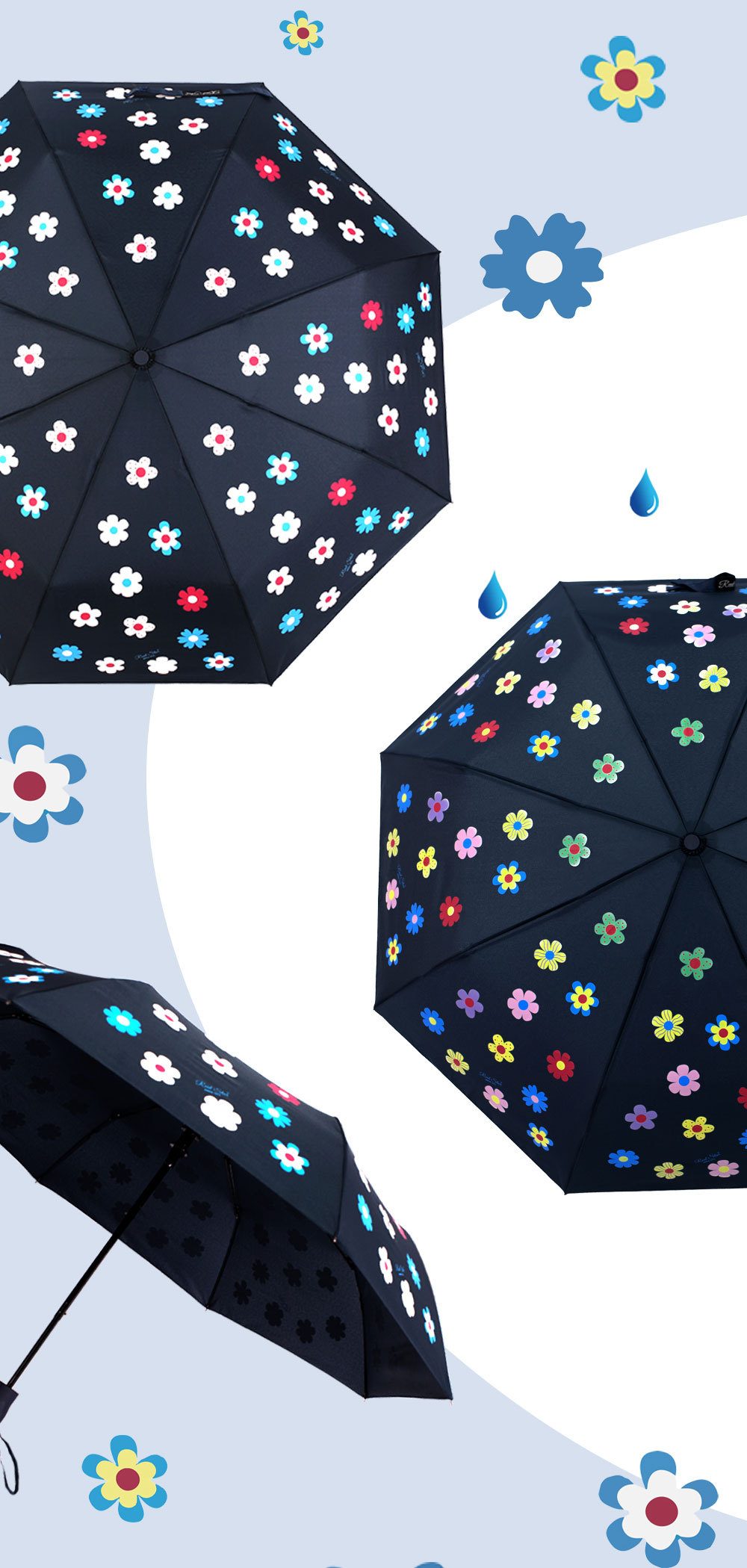 遇水变色三折自动伞下雨天变颜色的雨伞女士新颖潮流小花伞详情14