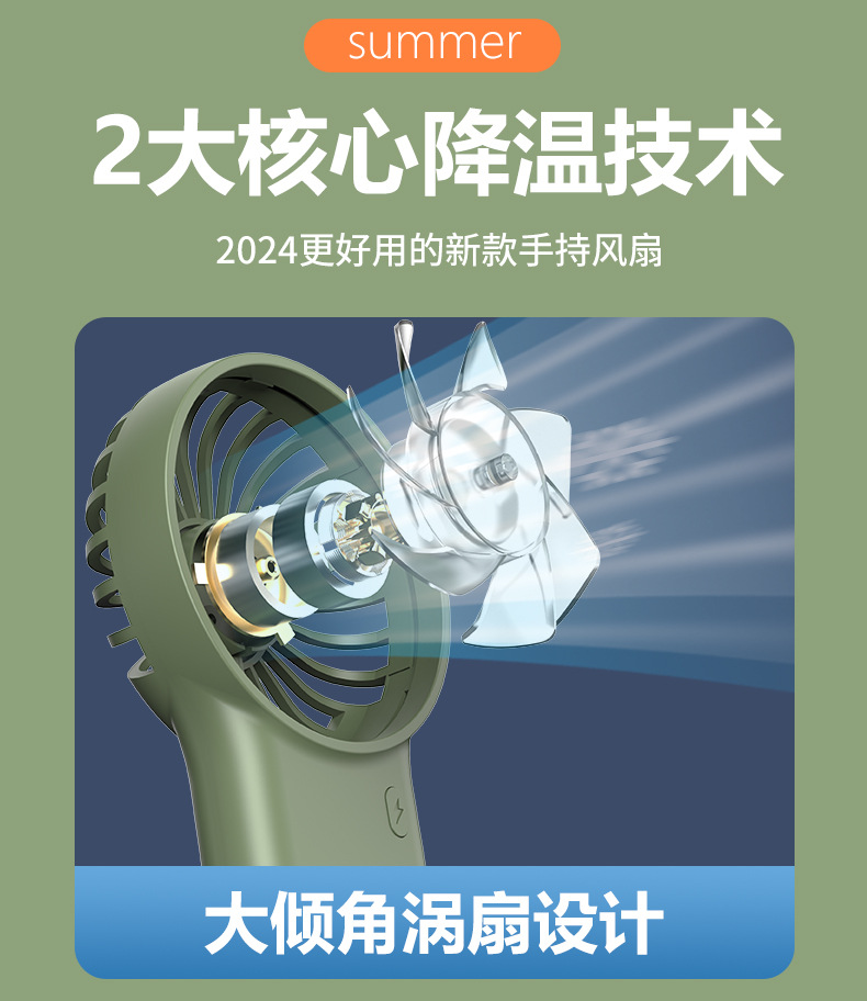 新款2024手持登山风扇USB充电风扇迷你桌面小风扇便携式风扇定制详情5