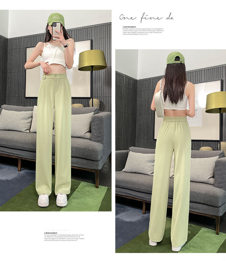 高腰西装裤女2024夏季新款窄版阔腿裤松紧弹力垂感裤子薄款直筒裤详情15