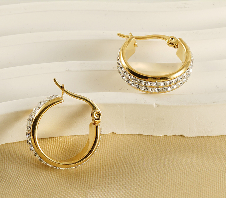 跨境欧美INS风满钻钛钢耳环女高级感轻奢18K圆形不锈钢耳圈批发详情18