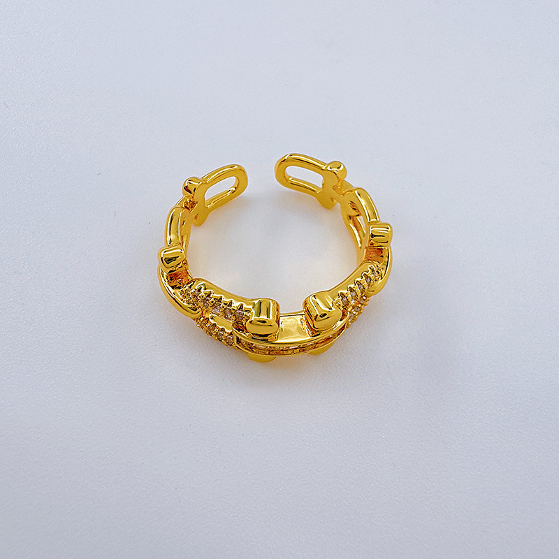 Bergamota nuevo anillo chapado en oro real calado simple europeo y americano anillo abierto hebilla de herradura personalidad hebilla de anillo versátil pic 7