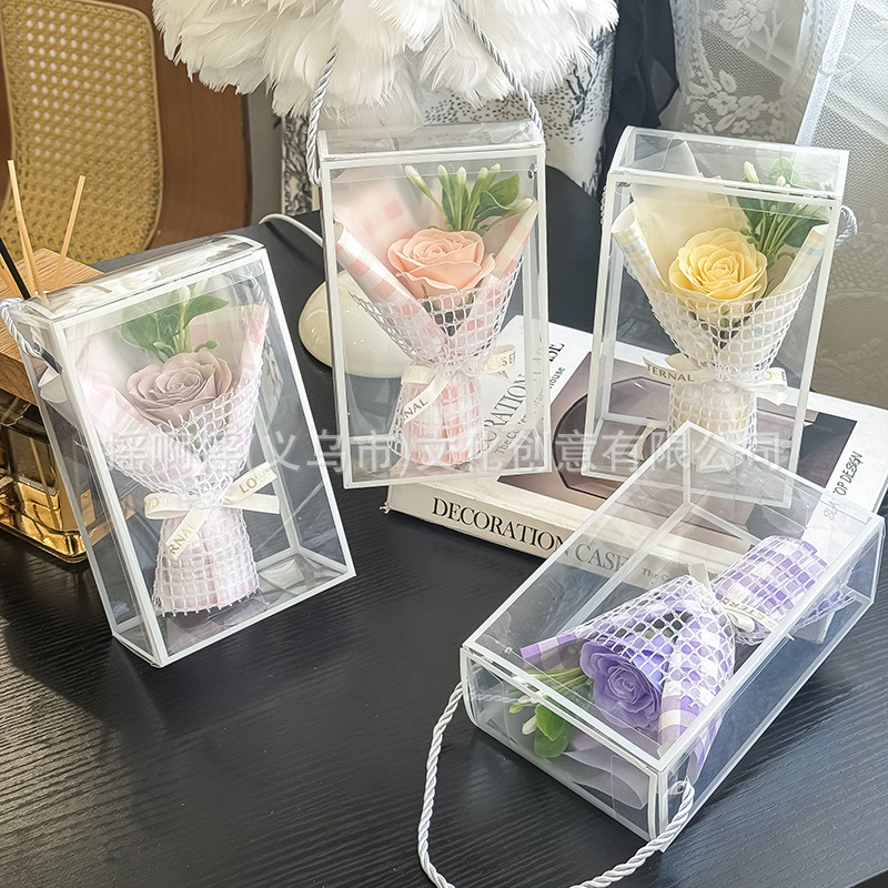 跨境教师节苏醒香皂花透明盒永生花束玫瑰送朋友创意伴手礼花束详情3