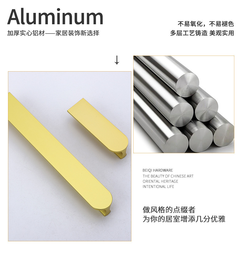 厂家直供现代简约铝合金柜门把手衣柜电视柜橱柜黑色家具五金拉手详情3