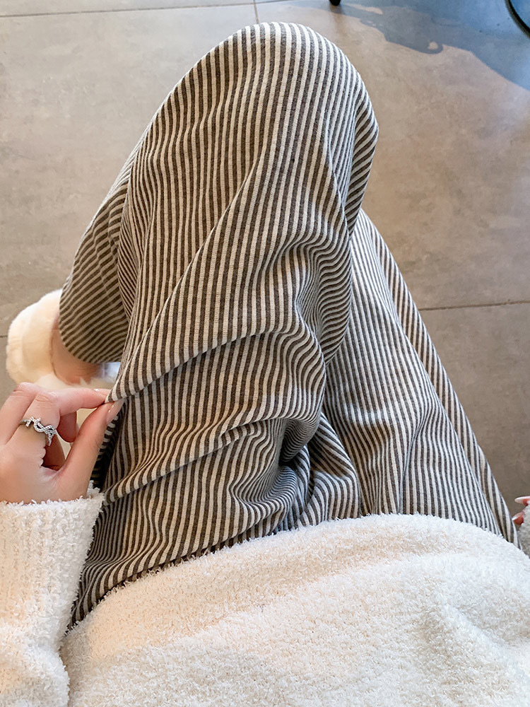 815# sheepskin TR fleece texture double vertical stripe letter stripe yarn-dyed fabric striped base layer pants in stock pic 5