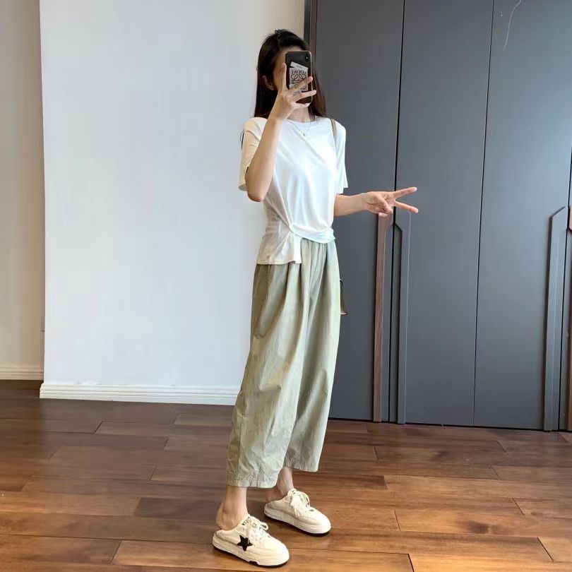 薄款阔腿九分裤女夏纯棉休闲直筒萝卜裤小个子日系显瘦宽松工装裤详情38