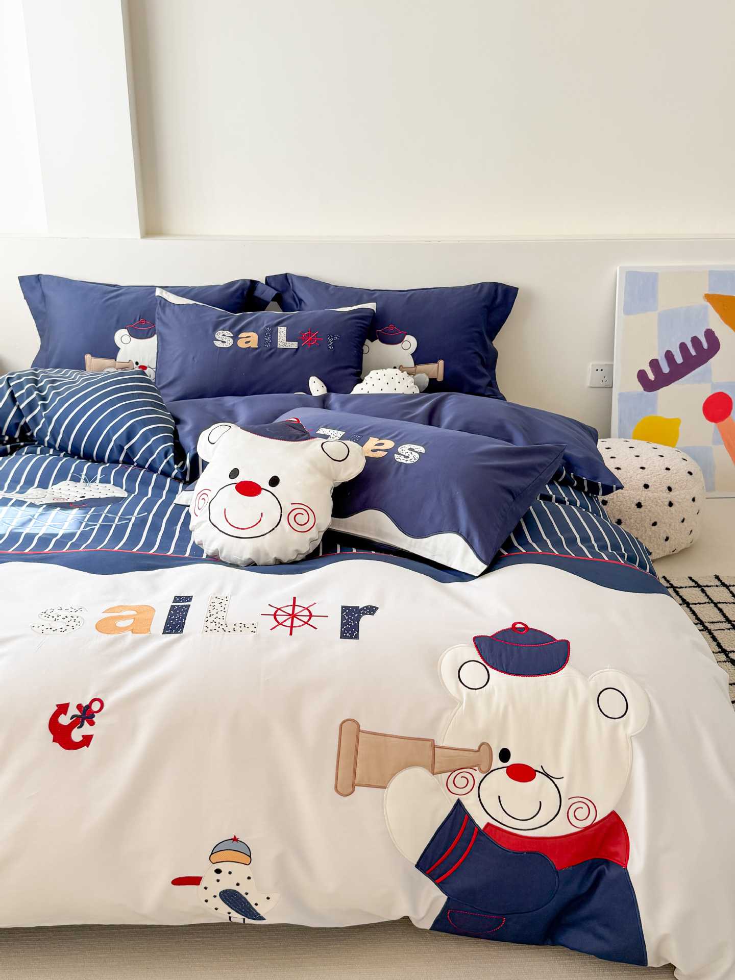 Four-piece set of washed cotton for boys and children, three-dimensional embroidered cartoon bed sheets and bedding pic 7