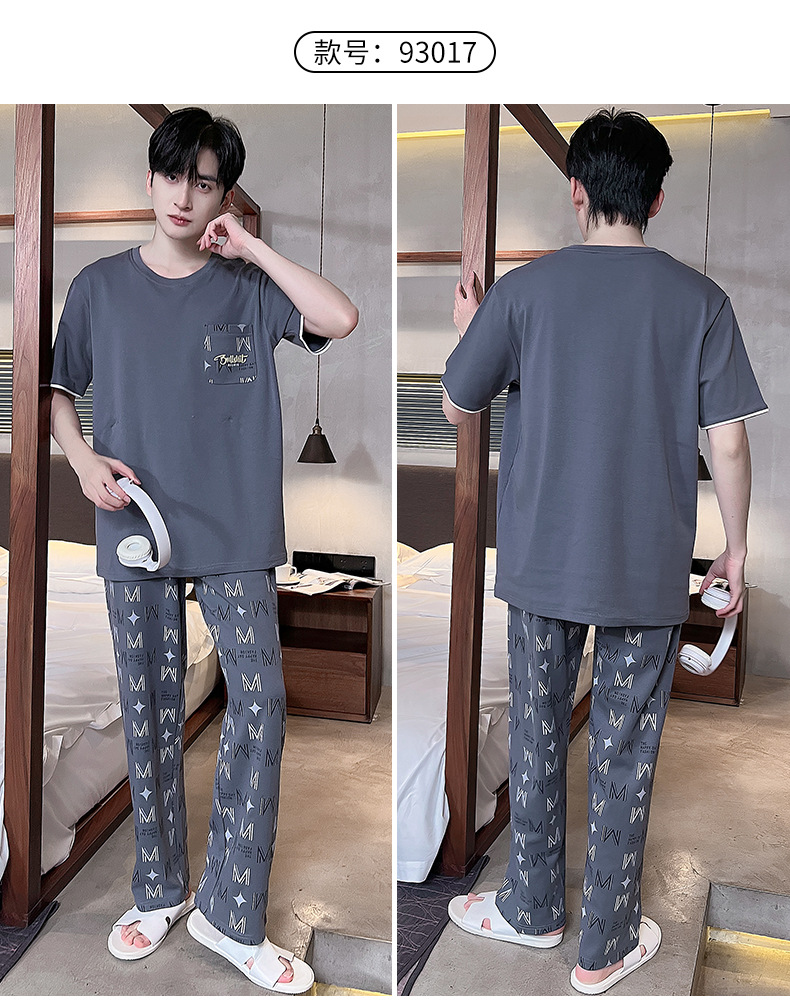 短袖长裤纯棉睡衣男士韩版宽松休闲简约夏天薄款中青年家居服套装详情27