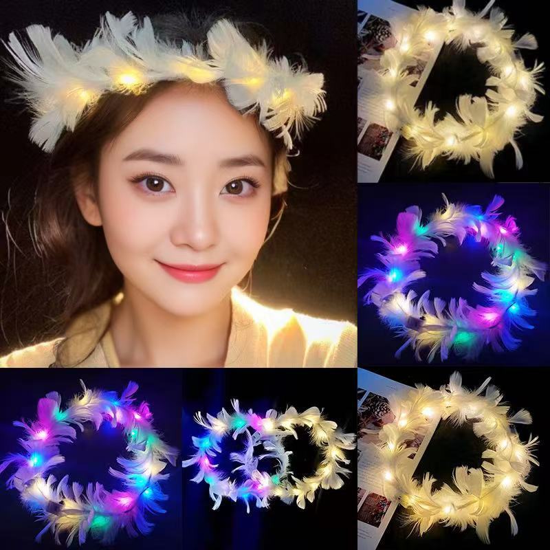 发光羽毛花环花环发光戒指玩具项链发光手镯解压玩具详情1