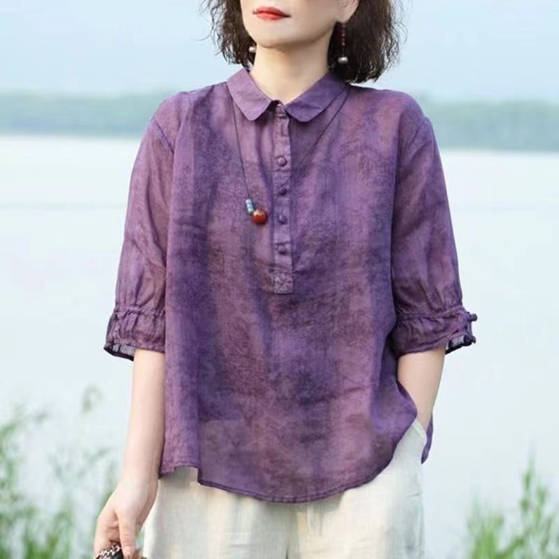 中老年女装绵绸套装妈妈款洋气2024春夏装新款中年女士衬衫两件套详情8