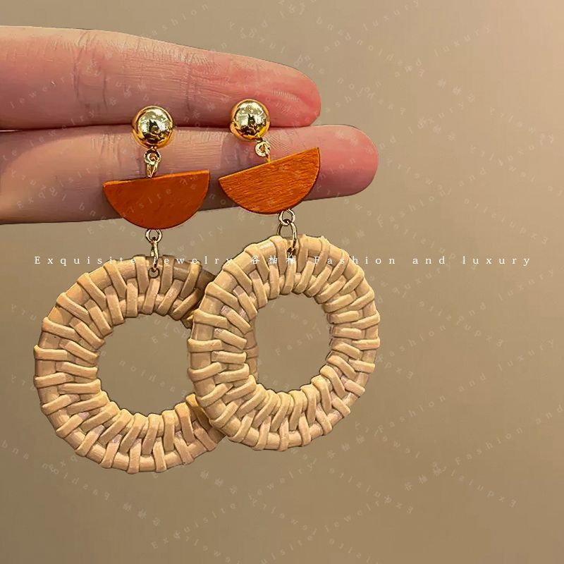 耳环度假风网红耳坠海边耳勾ins夏天新款拉菲草编手编藤编耳饰女详情26
