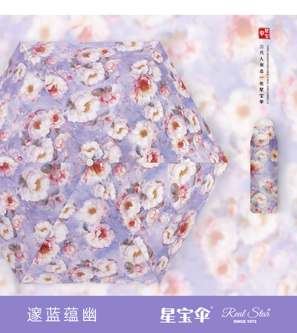 新款彩绘迷你便携太阳伞女防紫外线遮阳黑胶伞面防晒防雨日用百货挡风遮阳工具详情7