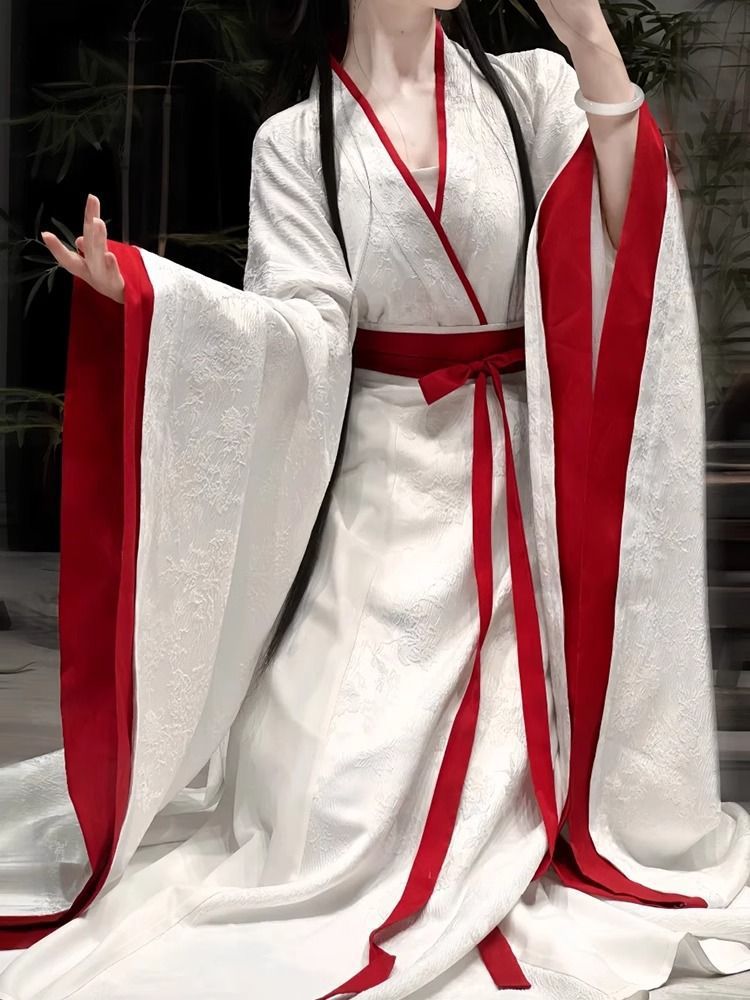 国潮-古装汉服女中国风魏晋交领宽松齐腰直裾襦裙国潮详情6