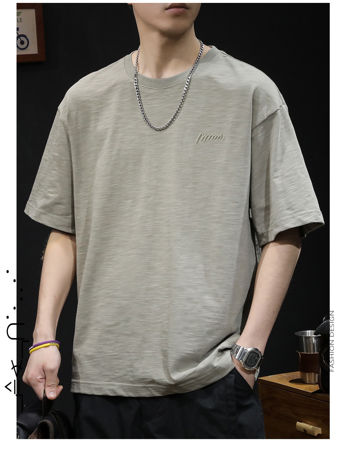 竹节纯棉短袖t恤男士夏季衣服2025新款半袖大码潮牌刺绣休闲体恤详情15