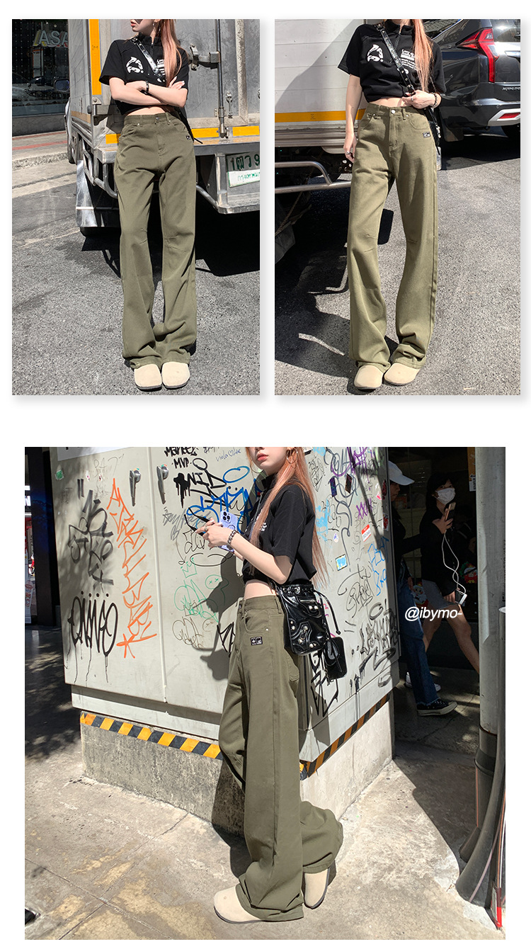 稚橘#刺绣标四色阔腿牛仔裤女高腰宽松显瘦个性时尚百搭拖地长裤详情13