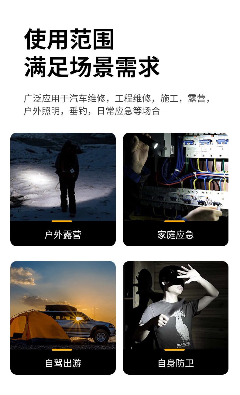 The new portable charging P50 long-range high-intensity flashlight is a multi-functional aluminum alloy outdoor household emergency flashlight pic 12