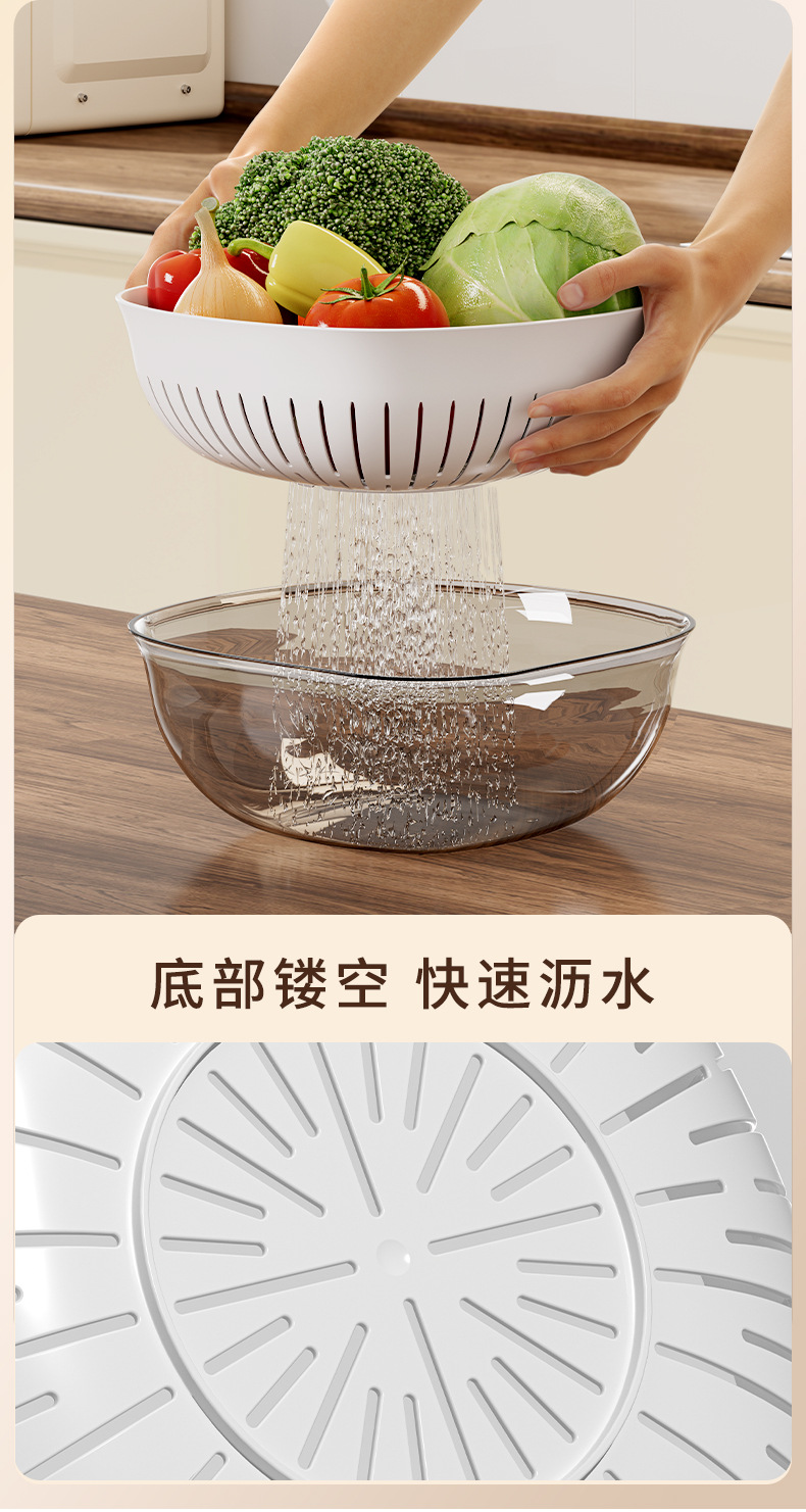 大小号双层沥水篮厨房蔬菜置物篮收纳洗菜用家用缕空水果篮详情2