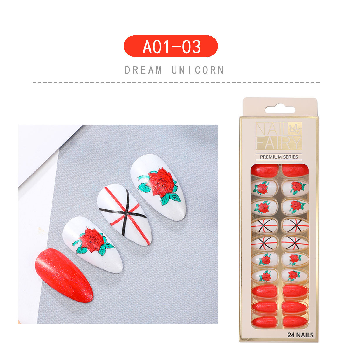 Cross-border fresh water drop nail nail patch finished nail patch detachable pointed nail wearable nail patch false nail pic 6
