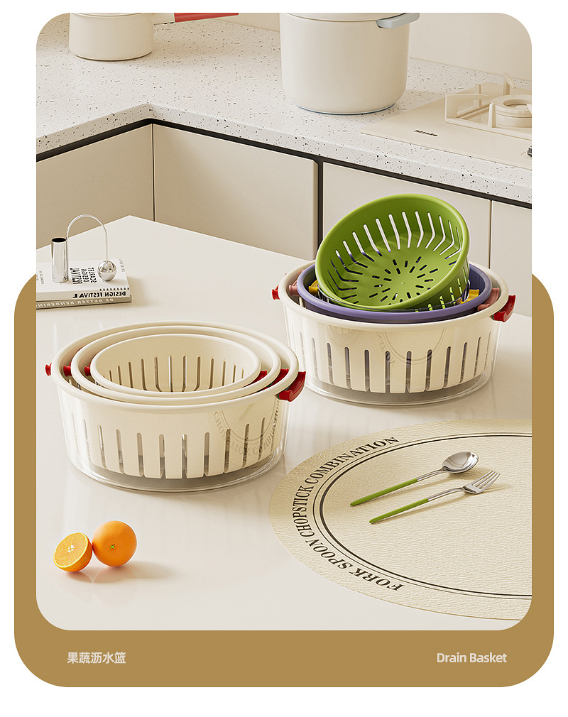 Fruit draining basket, double-layer high appearance level, multi-functional kitchen household vegetable washing basin, large-capacity hollowed-out draining basket pic 16