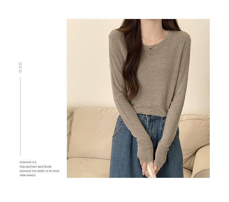 2024新款打底衫女薄款内搭白色洋气秋冬修身面膜圆领长袖上衣t恤详情8