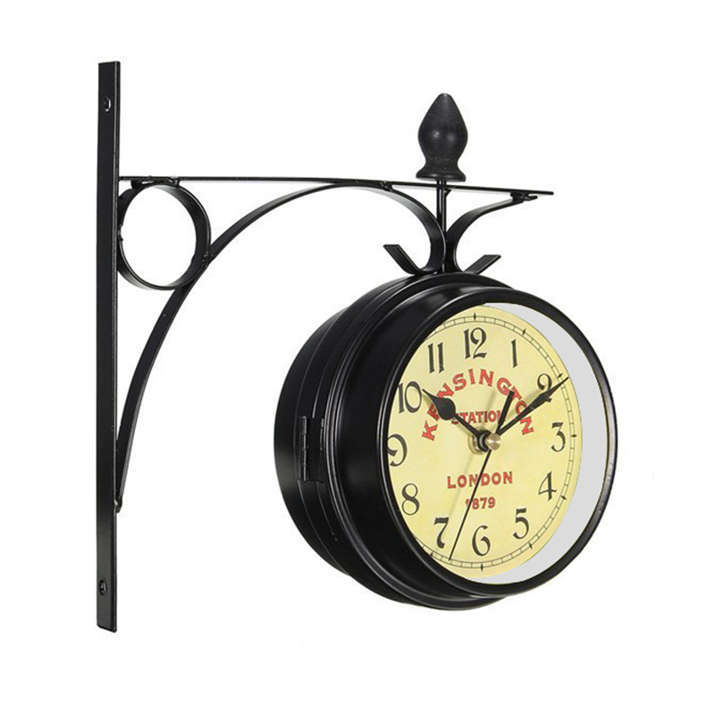 European-style home creative clock, ironwork pendant, wall clock manufacturer wholesale, retro decorative living room clock, double-sided wall clock pic 6