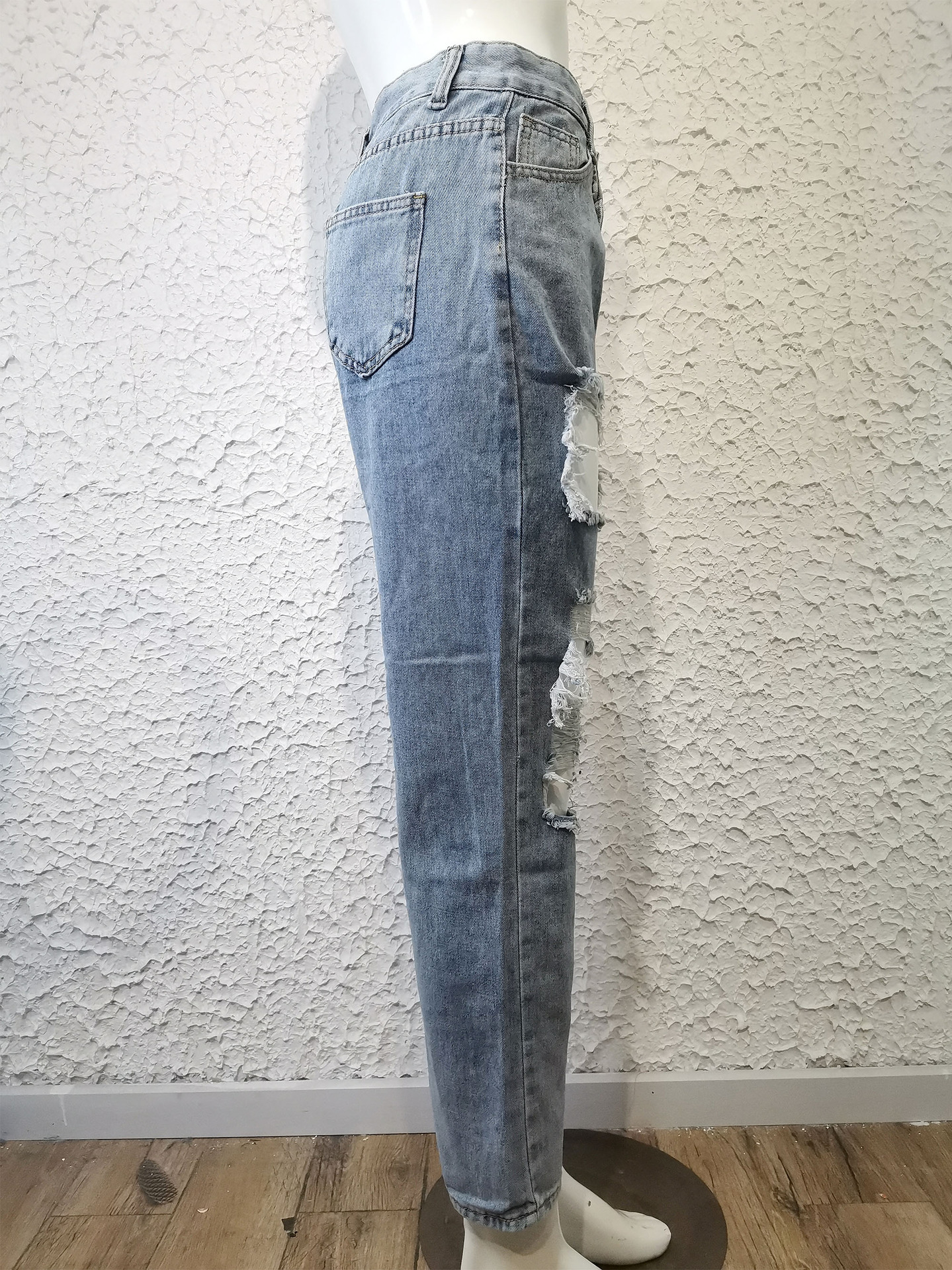 Cross-border trade Amazon 2022 Autumn/Winter new streetwear trendsetter Ripped, slimming denim pants for women pic 11