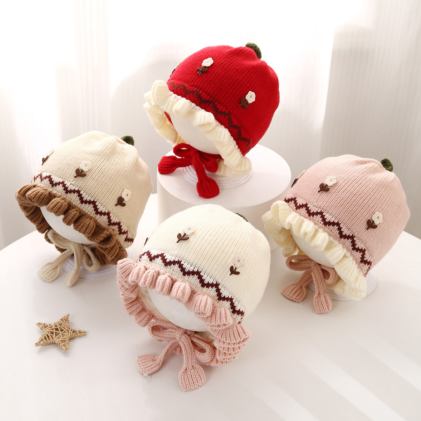 婴儿帽子秋冬季可爱甜美针织公主帽冬天女童宝宝保暖护耳毛线帽潮详情1