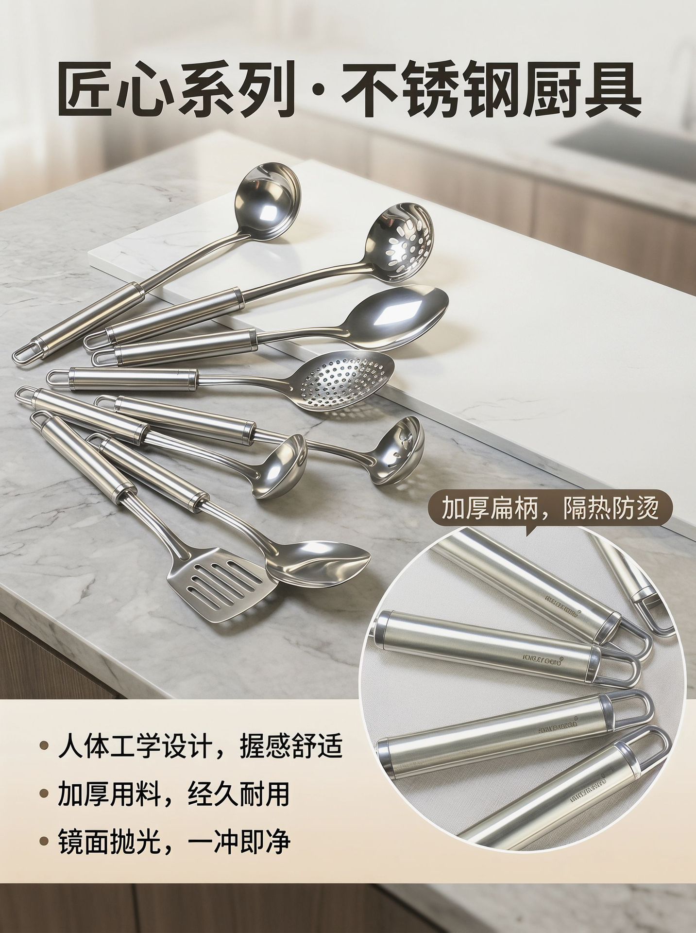 Stainless steel spatula kitchenware set, cooking soup spoon spatula, serving spoon, anti-scald stir-frying spatula, frying spatula, large strainer spoon gift pic 10