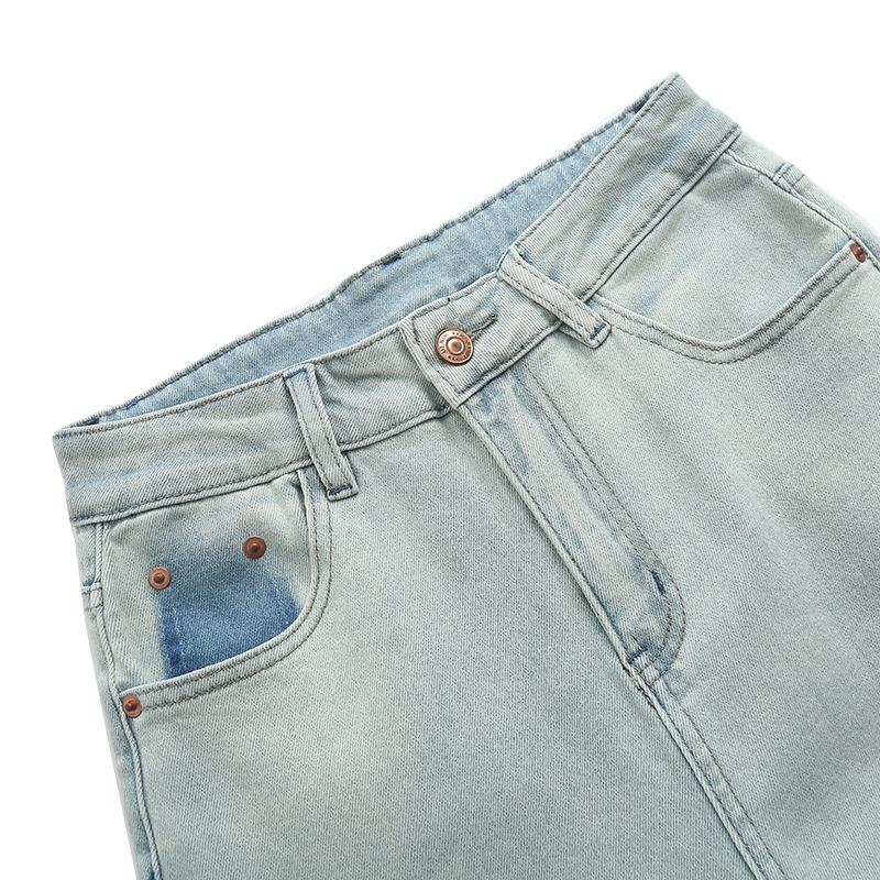 GAGD 海盐蓝窄版直筒牛仔裤女 夏日限定色复古做旧直筒牛仔烟管裤详情17