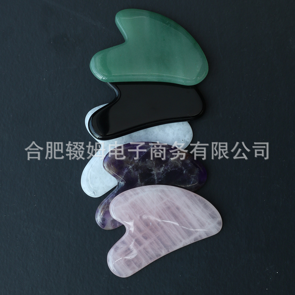 粉晶刮痧板心形刮痧按摩器美容面部脸部天然玉石手指粉水晶刮痧片详情7