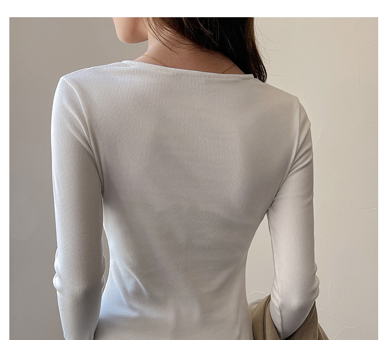 A lace-trimmed V-neck long-sleeved base layer for women, paired with a German fleece, brushed, and slimming design off-the-shoulder T-shirt for autumn and winter pic 17