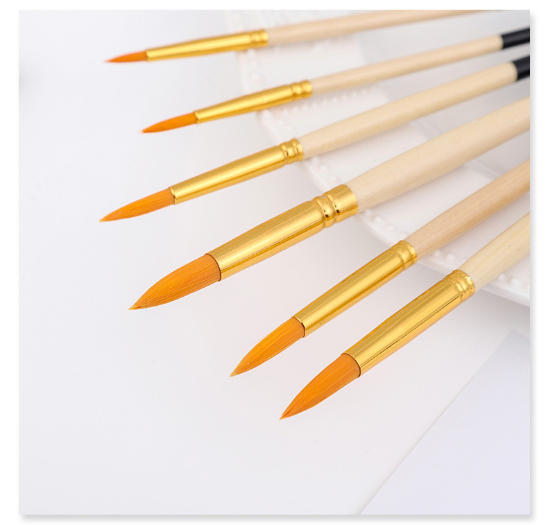 Boyixuan Cross-border 6-piece Art Nylon Wood color-block Nail Round Student diy Drawing Brush Set with Watercolor Chalk pic 10